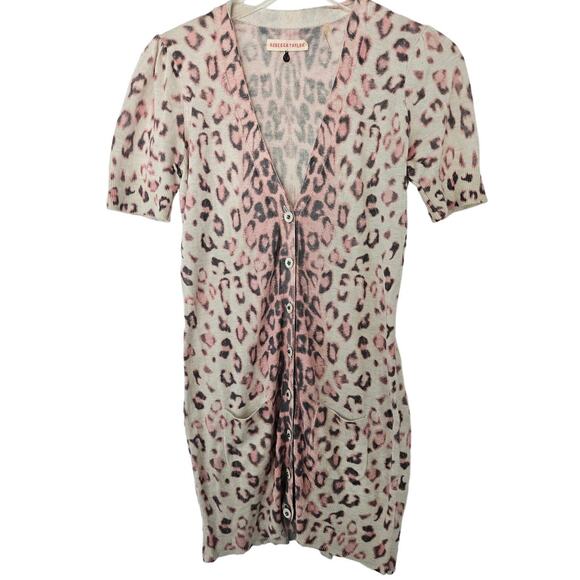 Rebecca Taylor Sweaters - Rebecca Taylor Leopard Short Sleeve Button Front Cardigan Sweater Extra Small